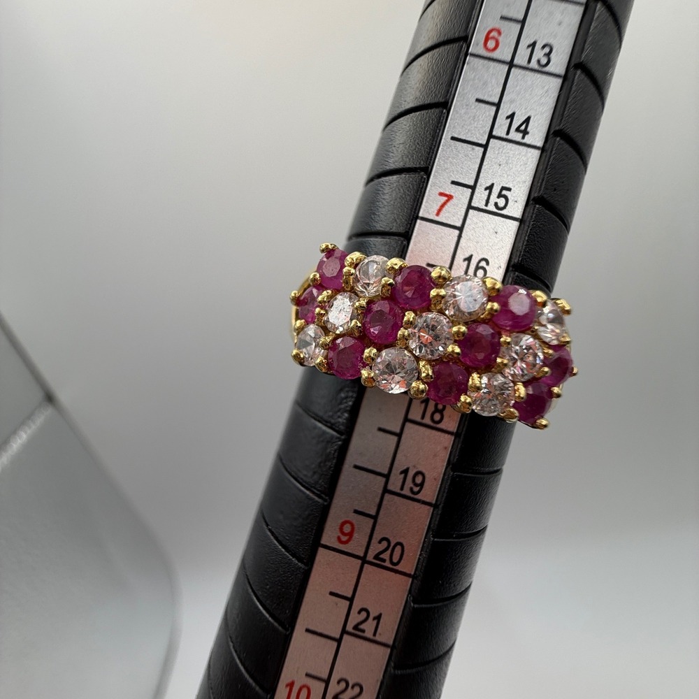 14K HGE Ruby Cluster Ring Size 8 Gold Electroplate Cocktail Statement - Picture 10 of 15